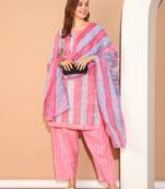 peach & white cotton blend printed ready to wear patiala salwar suit