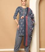 grey & white cotton blend printed ready to wear patiala salwar suit