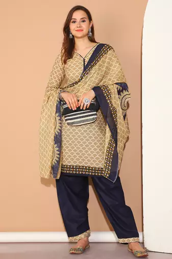 Rajnandini beige cotton printed ready to wear salwar suit