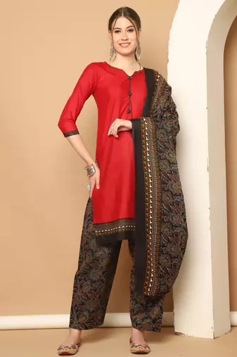 Rajnandini cotton blend printed ready to wear patiala salwar suit