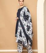 navy blue  cotton blend printed ready to wear patiala salwar suit