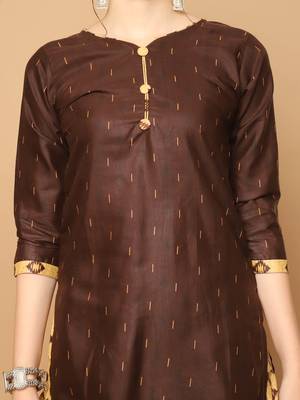 brown cotton blend printed ready to wear patiala salwar suit 4