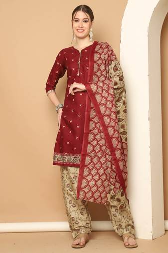 Rajnandini cotton blend printed ready to wear patiala salwar suit