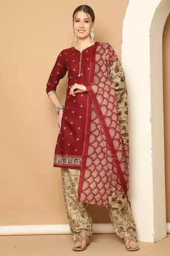 Rajnandini cotton blend printed ready to wear patiala salwar suit