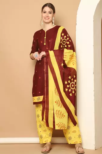 Rajnandini cotton blend printed ready to wear patiala salwar suit