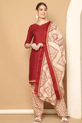 Rajnandini cotton blend printed ready to wear patiala salwar suit