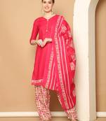 pink cotton blend printed ready to wear patiala salwar suit