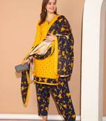 mustard cotton blend printed ready to wear patiala salwar suit