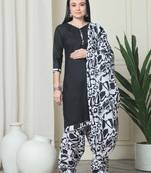 black cotton blend printed ready to wear patiala salwar suit