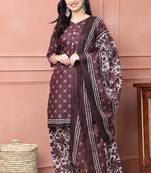 wine cotton blend printed ready to wear patiala salwar suit