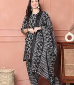 black & white cotton blend printed ready to wear patiala salwar suit