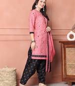 pink cotton blend printed ready to wear patiala salwar suit