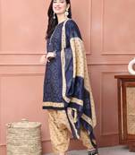 navy blue cotton blend printed ready to wear patiala salwar suit