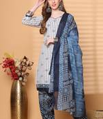 white cotton blend printed ready to wear patiala salwar suit