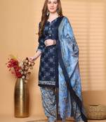 navy blue cotton blend printed ready to wear patiala salwar suit