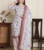 white cotton blend printed ready to wear patiala salwar suit