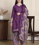 purple cotton blend printed ready to wear patiala salwar suit