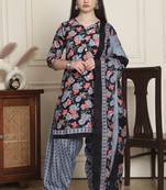 black cotton blend printed ready to wear patiala salwar suit