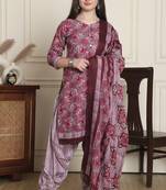 wine cotton blend printed ready to wear patiala salwar suit