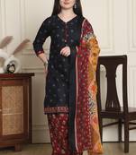 Rajnandini black cotton blend printed ready to wear patiala salwar suit