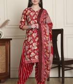 red cotton blend printed ready to wear patiala salwar suit