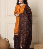 orange cotton blend printed ready to wear patiala salwar suit