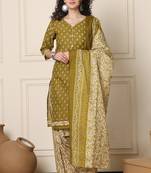 Rajnandini green cotton blend printed ready to wear patiala salwar suit