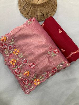 onion pink Gold crush multi thread sequins work saree 4