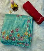 Sky blue Gold crush multi thread sequins work saree