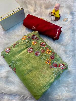 Green Gold crush multi thread sequins work saree 1