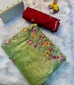 Green Gold crush multi thread sequins work saree