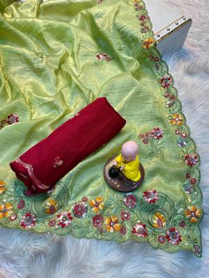 Green Gold crush multi thread sequins work saree 2