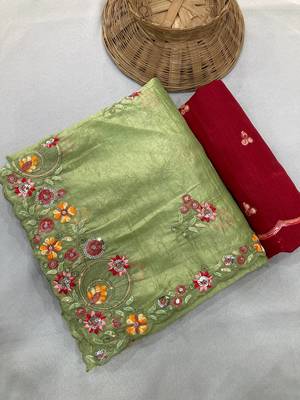 Green Gold crush multi thread sequins work saree 3