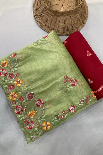 Green Gold crush multi thread sequins work saree
