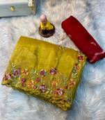 Yellow Gold crush multi thread sequins work saree