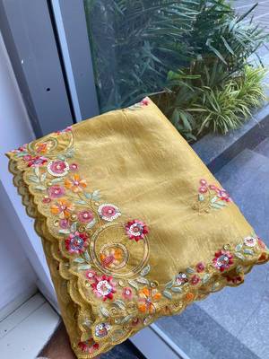 Yellow Gold crush multi thread sequins work saree 3