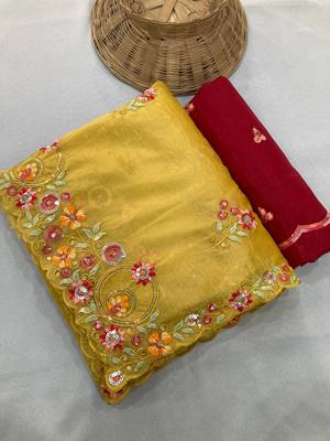Yellow Gold crush multi thread sequins work saree 4