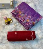 Purple Gold crush multi thread sequins work saree