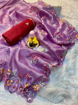 Purple Gold crush multi thread sequins work saree 2