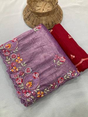 Purple Gold crush multi thread sequins work saree 3