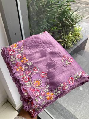 Purple Gold crush multi thread sequins work saree 4