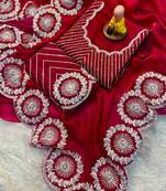 pink thread and sequins embroidered saree