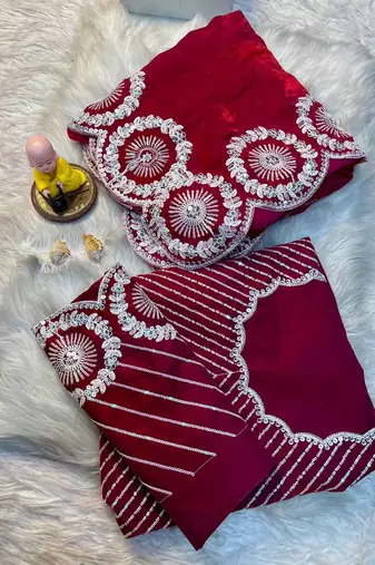 pink thread and sequins embroidered saree
