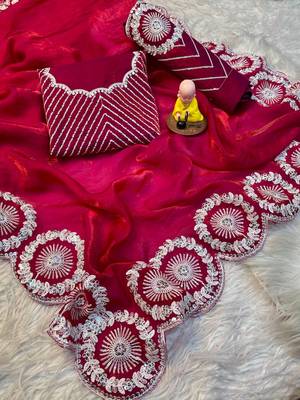 pink thread and sequins embroidered saree 3