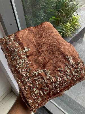  brown Chiffon Thread sequin work saree with blouse 1