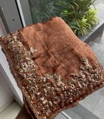 brown Chiffon Thread sequin work saree with blouse