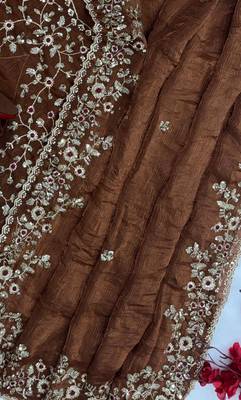  brown Chiffon Thread sequin work saree with blouse 3