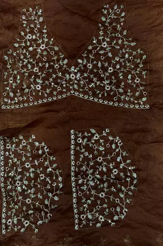  brown Chiffon Thread sequin work saree with blouse