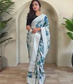 Blue Organza All Over Digital Print Saree