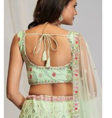 Pista green thread embroidery georgette lehenga choli 6